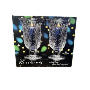 St.George Hurricanes Vase Set of 2 Crystal Etched Lead Crystal Glass Pattern NIB